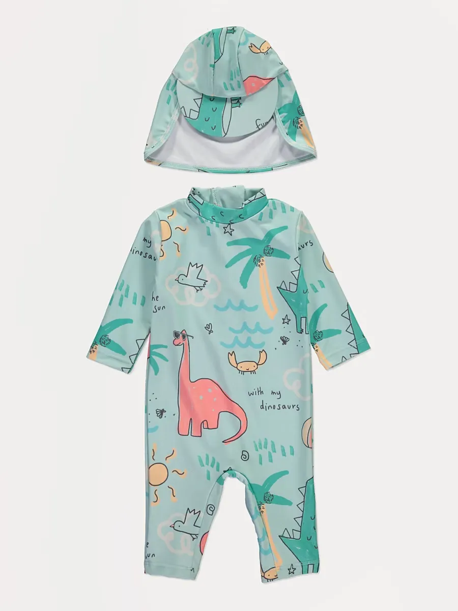 Green Dinosaur Sun Protection Rashsuit and Hat