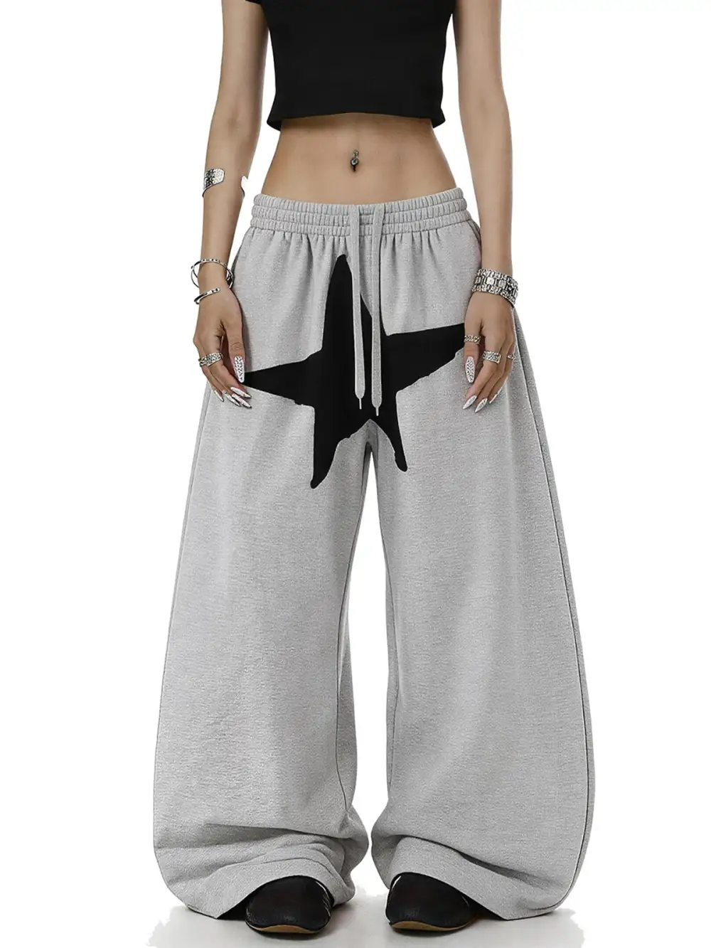 Wide-Leg Star-Graphic Patchwork Pants