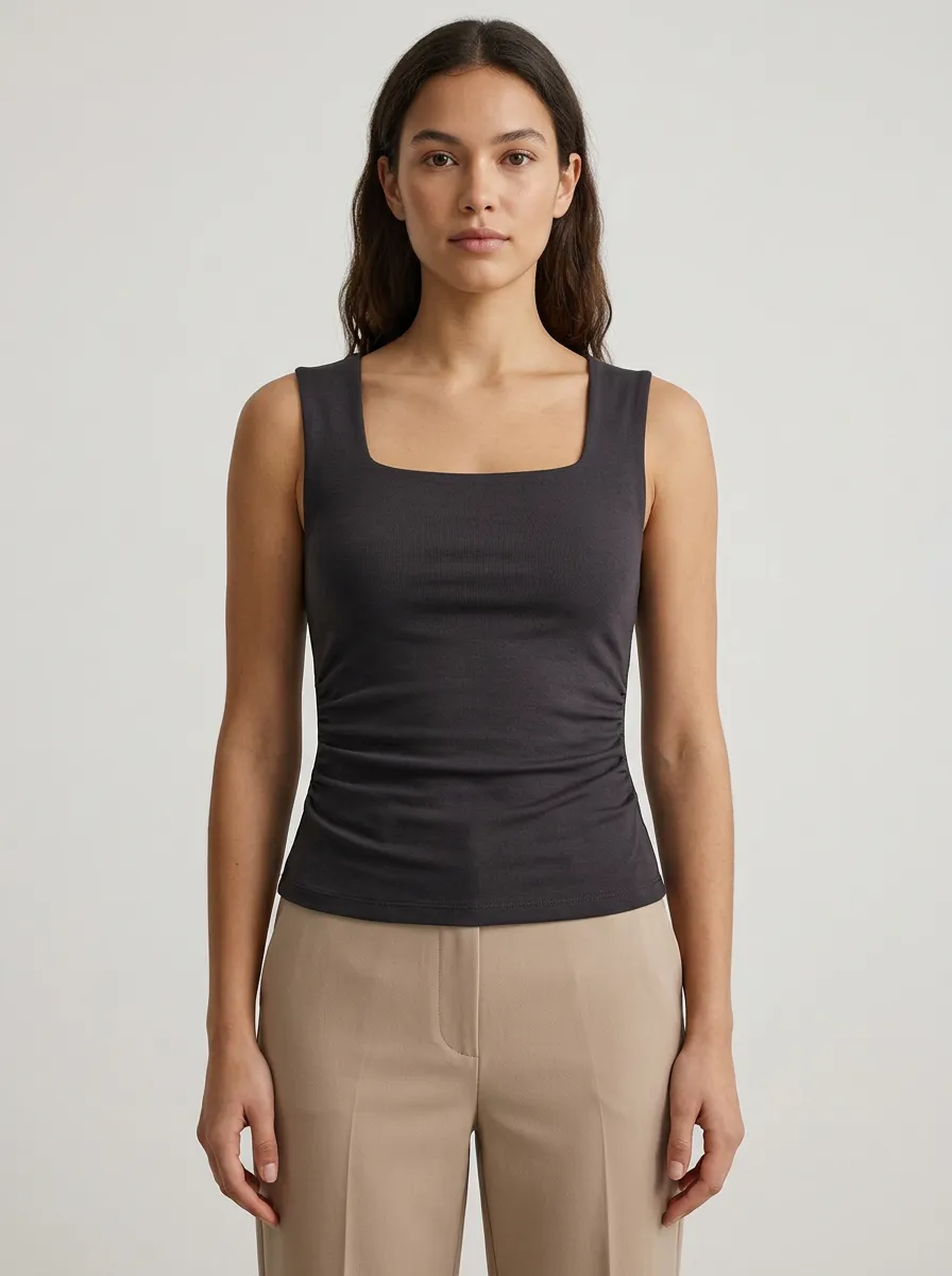 Sleek Square-Neck Waist-Ruched Ruched Tank Top