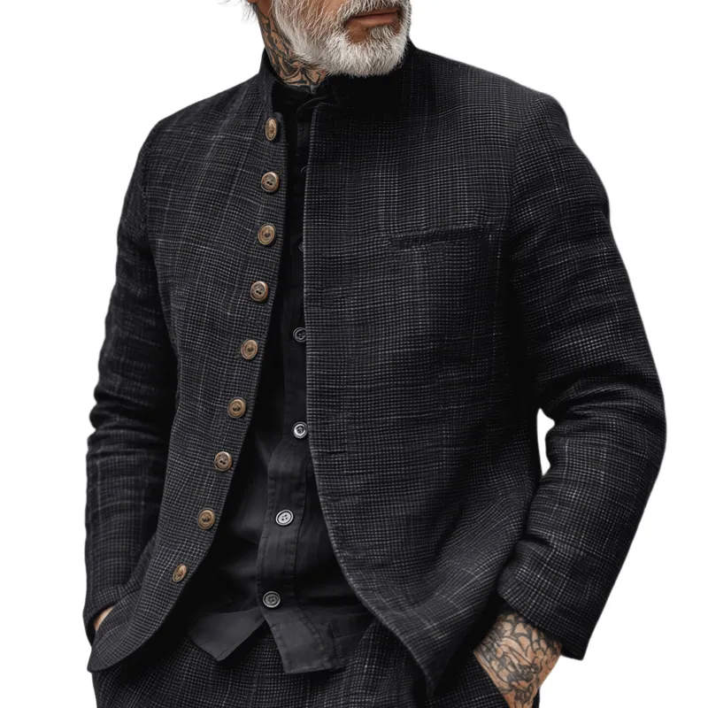 Buttoned Chore Plaid Jacket