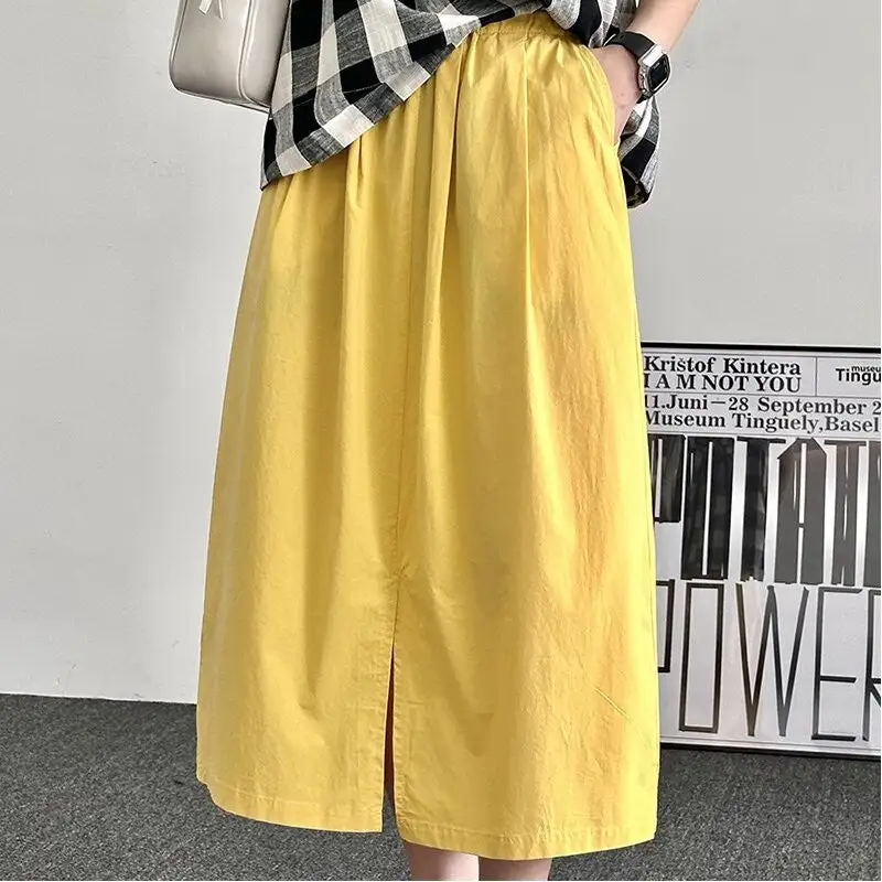Elastic Waist Midi Skirt