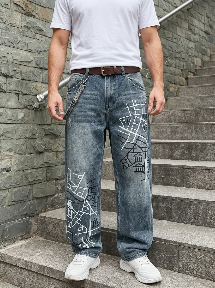 Unisex Streetwear Graphic Jeans