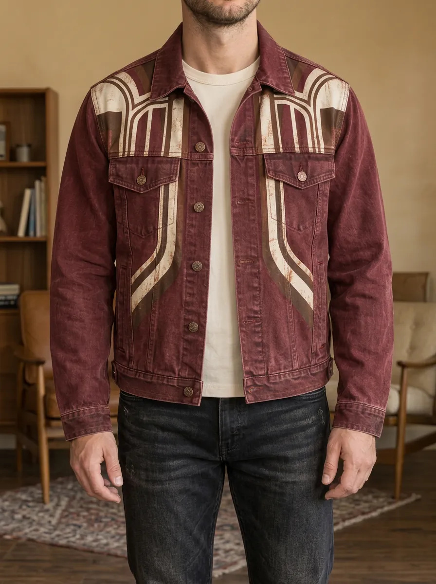 Men's Vintage Geometric Denim Rugged Journey Jacket