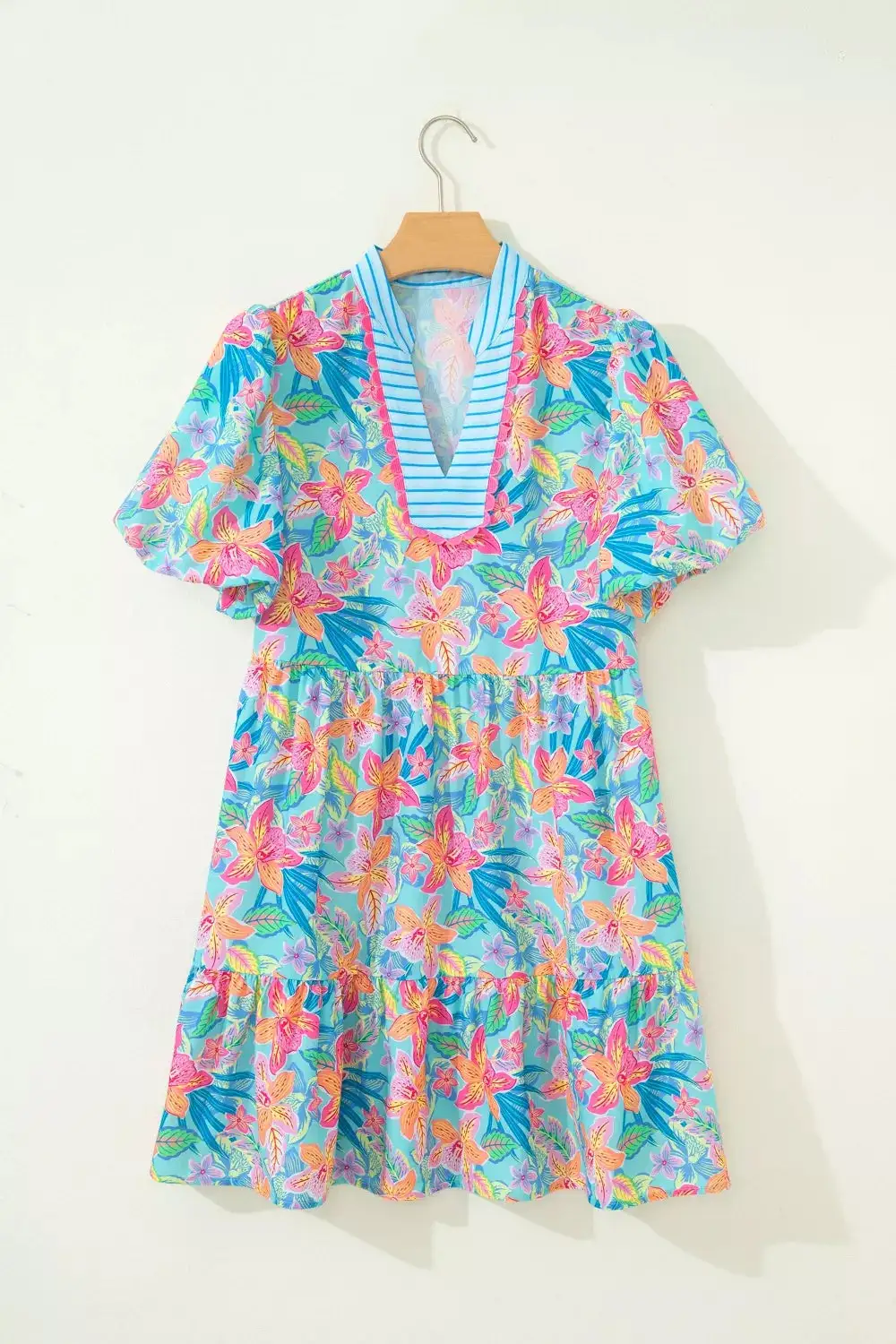 V Neck Floral Casual Dress