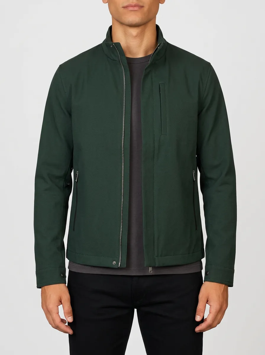 Men's Casual Minimalist Dark Green Zip-up Jacket