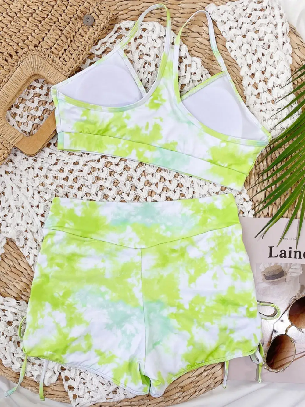Tie-Dye Spaghetti Strap Top And Drawstring Shorts Swim Set