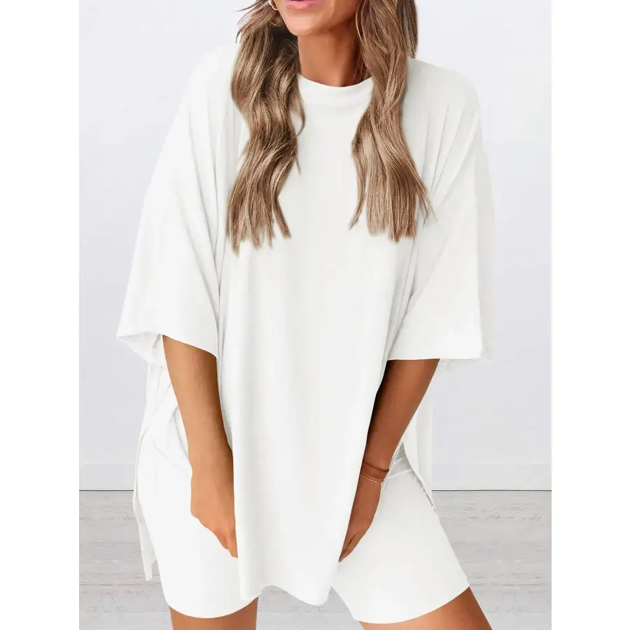 Oversized Round Neck Top and Shorts Set