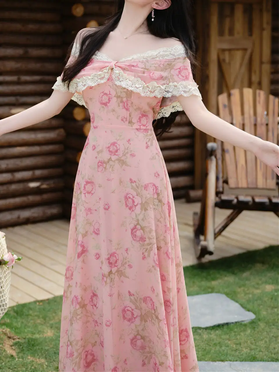 Floral Lace Off Shoulder Long Dress