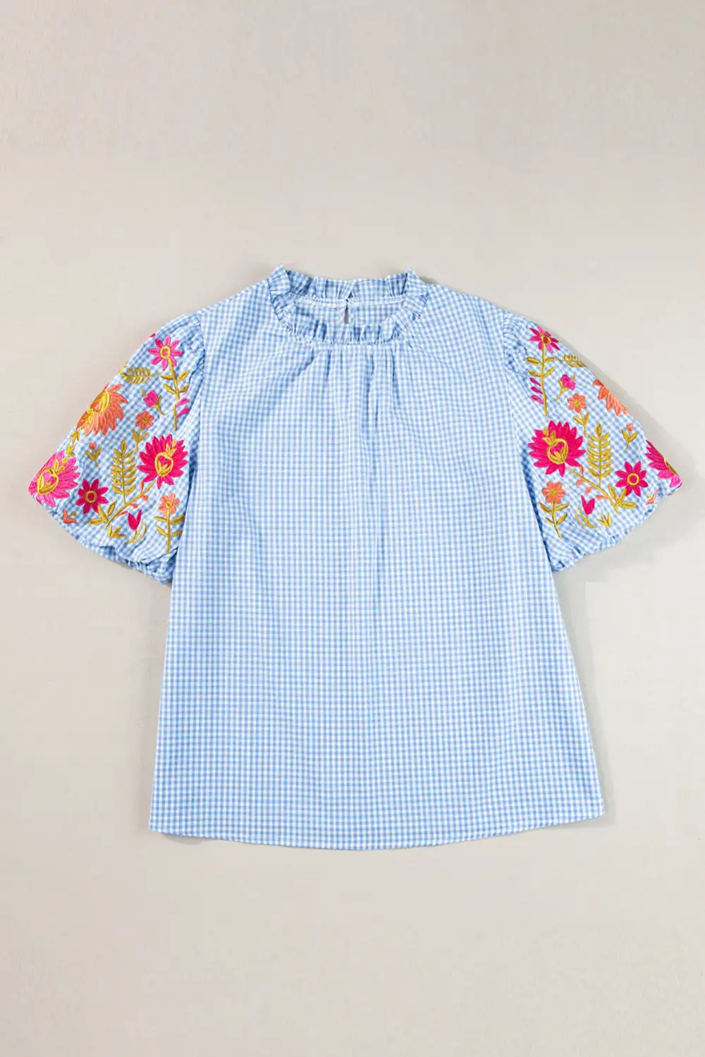 Floral Plaid Embroidered Blouse