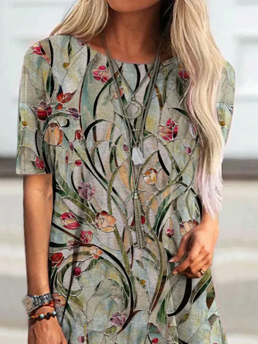 Round Neck Loose Print Short-sleeved T-shirt