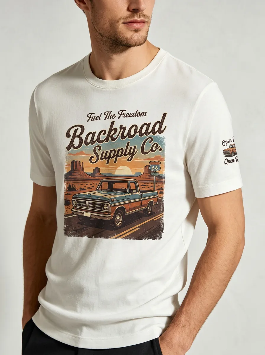 Men's Vintage Route 66 Truck Desert Landscape Printed T-shirt