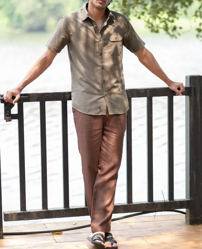 Brown Linen Easy Pants