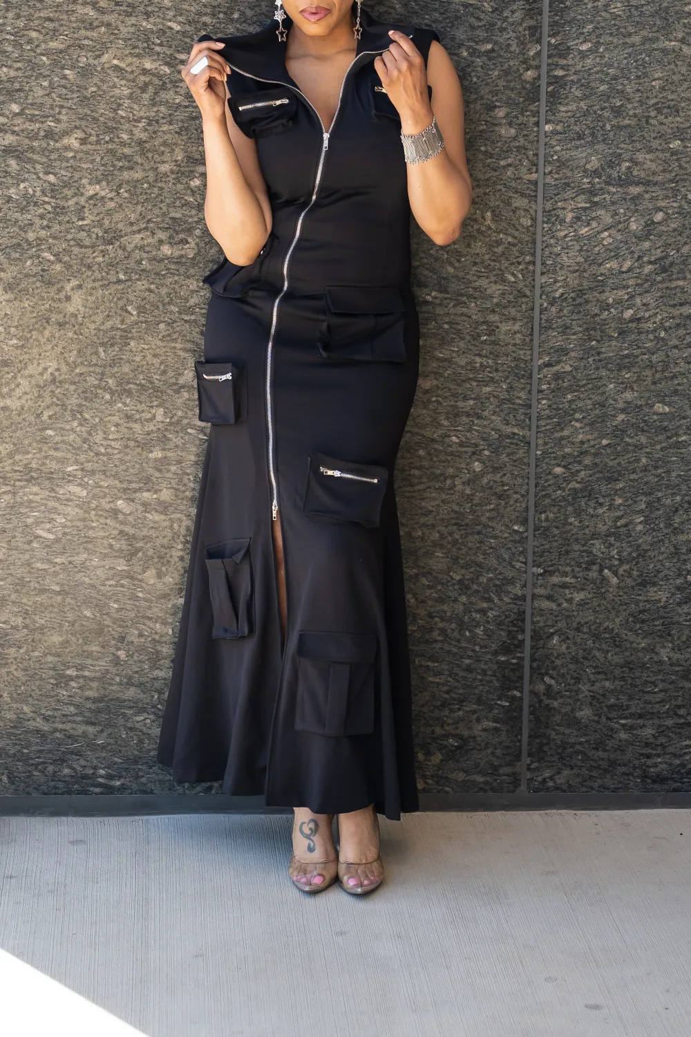 Zipper Pocket Dress - Plus Size Available