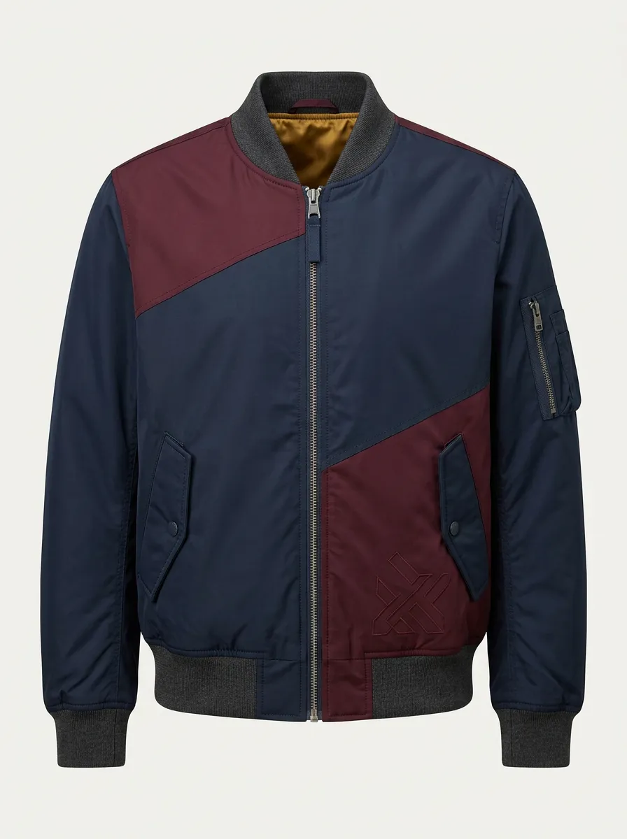 Men's Colorblock Geometric Pattern Embroidered Bomber Jacket