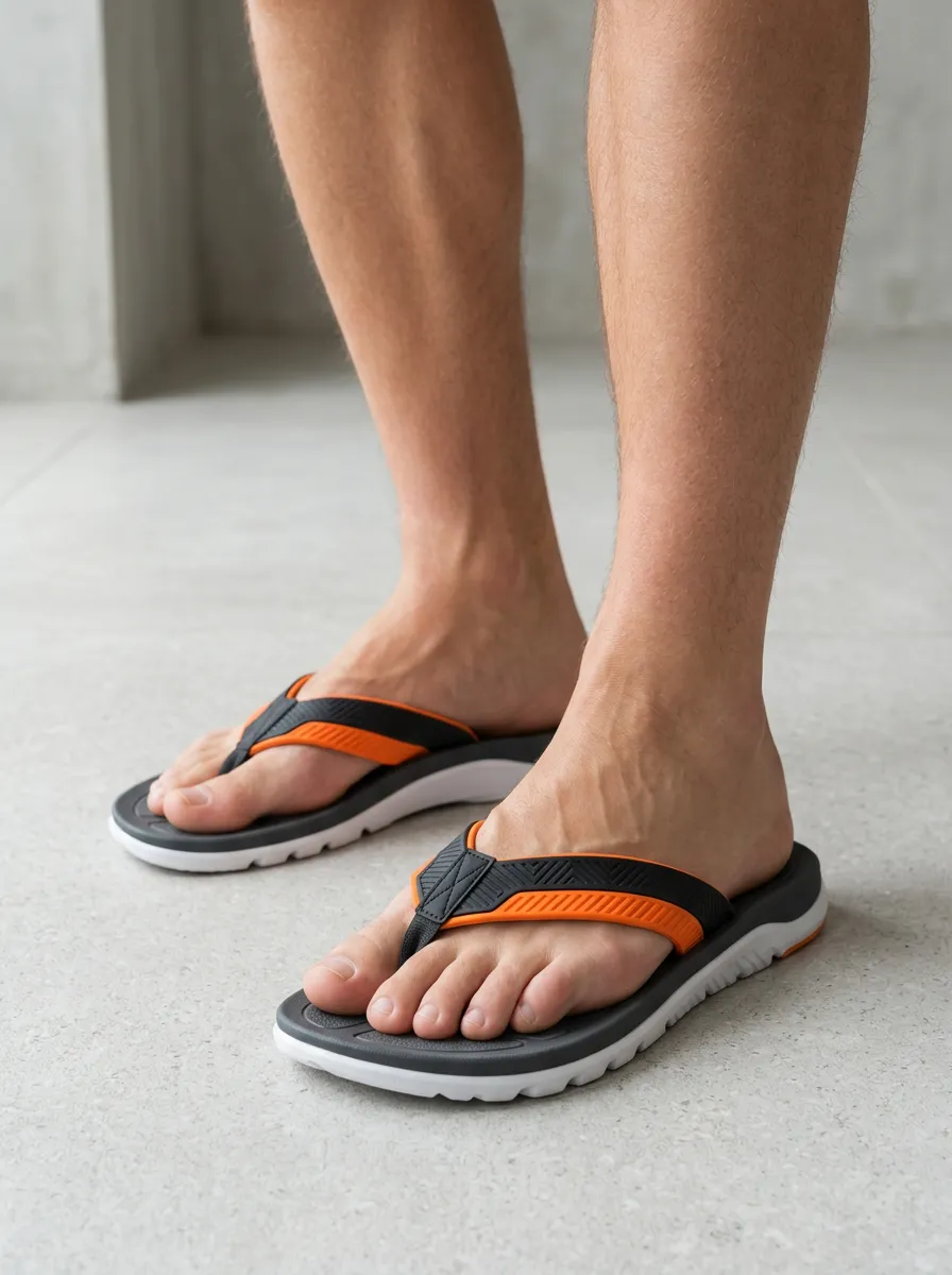 Men's Casual Summer Black Orange Patterned Printed Flip Flops