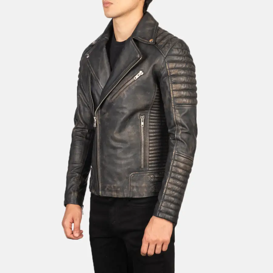 Men's Biker Leather Distressed Jacket