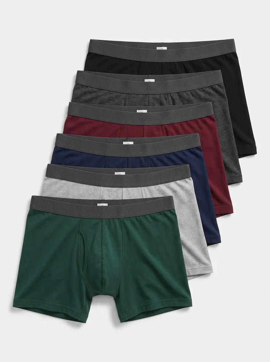 Men's Multi-color Solid Basic Cotton Boxer Briefs 6-Pack