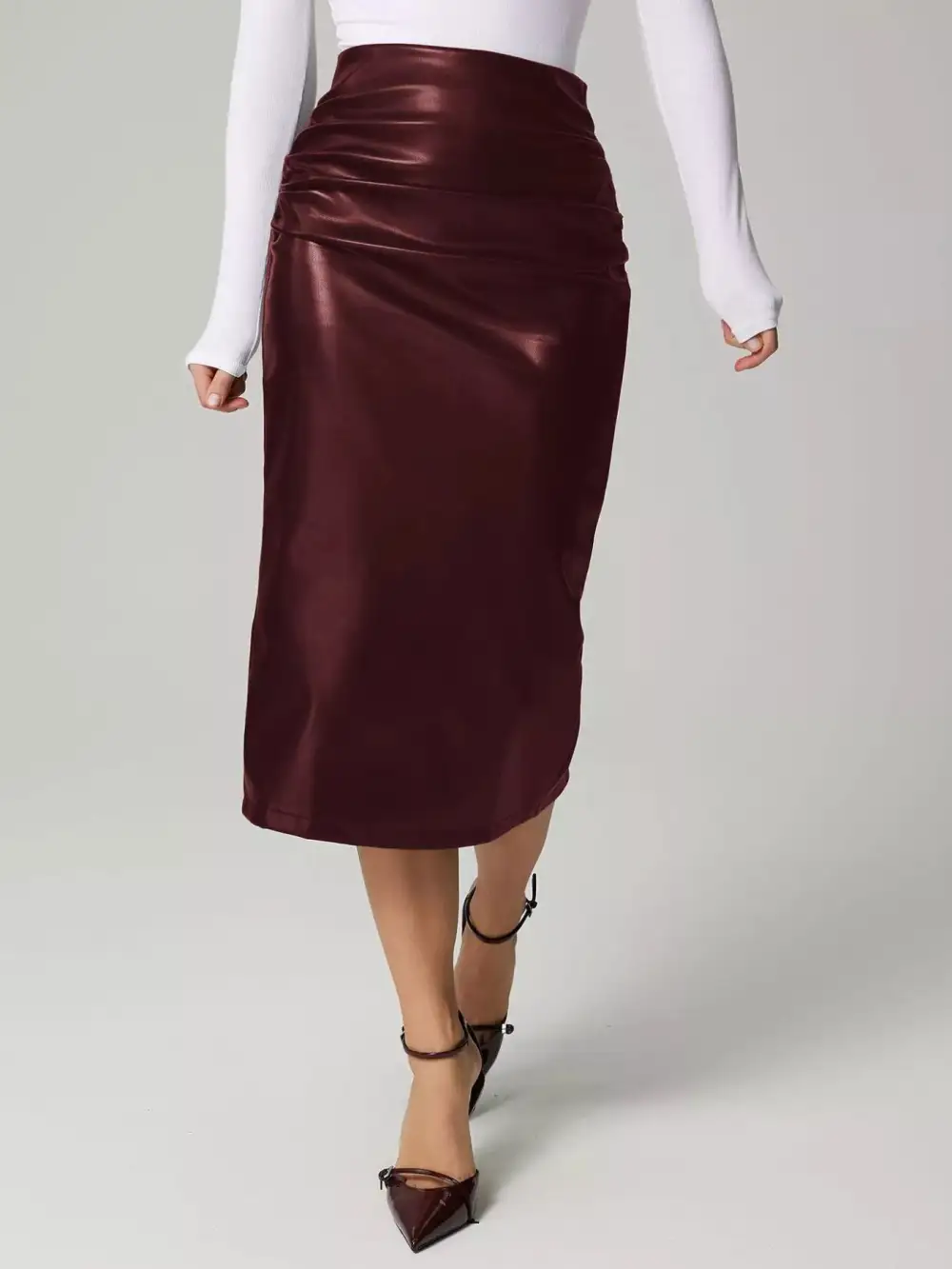 Faux Leather Slit Skirt