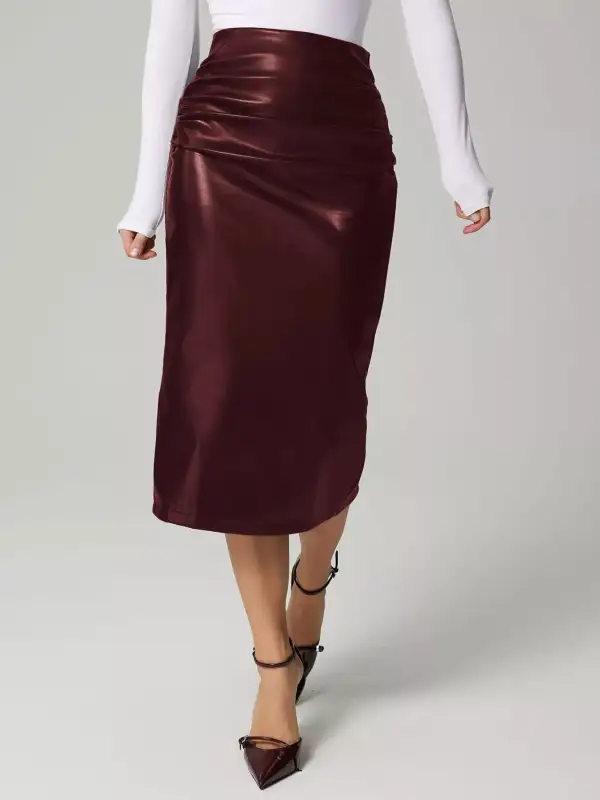 Faux Leather Slit Skirt