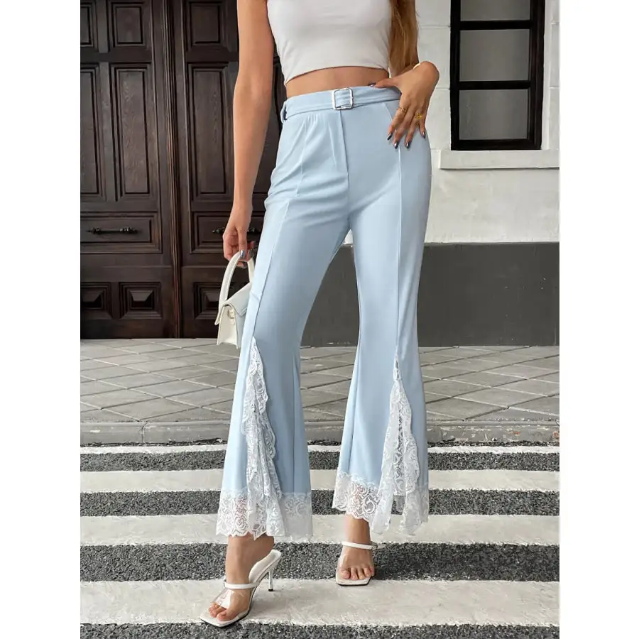 Lace Trim Flare Leg Pants