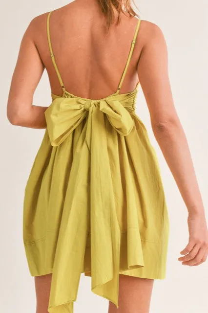 Kiwi Pleated Bow Tie Wrap Mini Dress