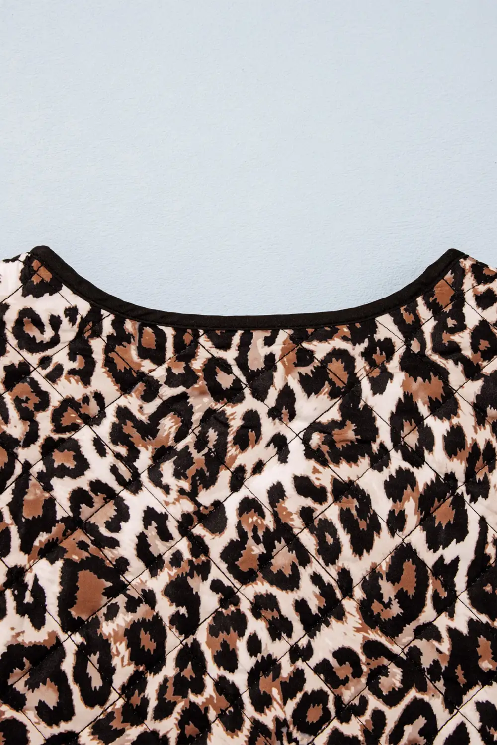 Women's Leopard Print Quilted Button Front Patch Pockets Jacket