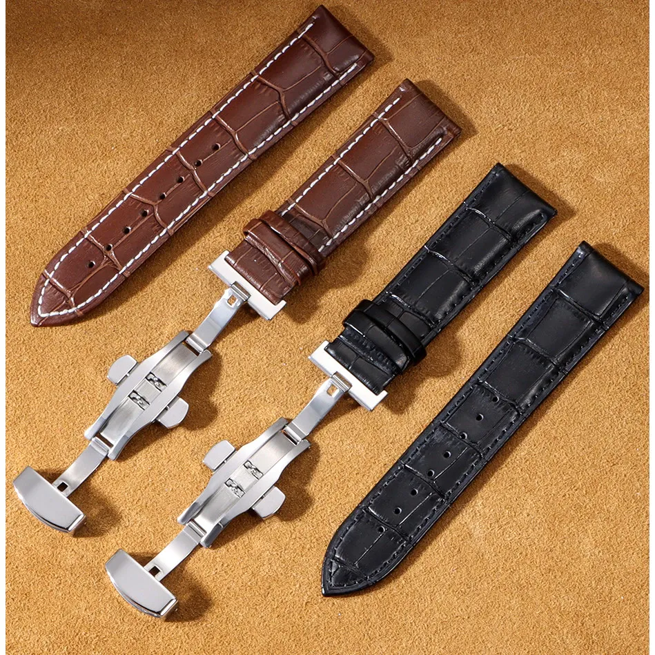 Leather Watch Strap Replacement Band with Butterfly Clasp – Classic Wristband
