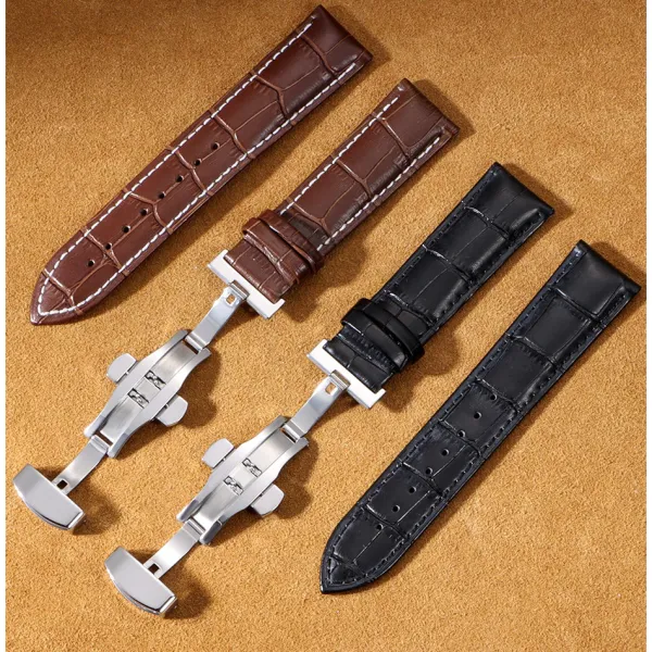 Leather Watch Strap Replacement Band with Butterfly Clasp – Classic Wristband