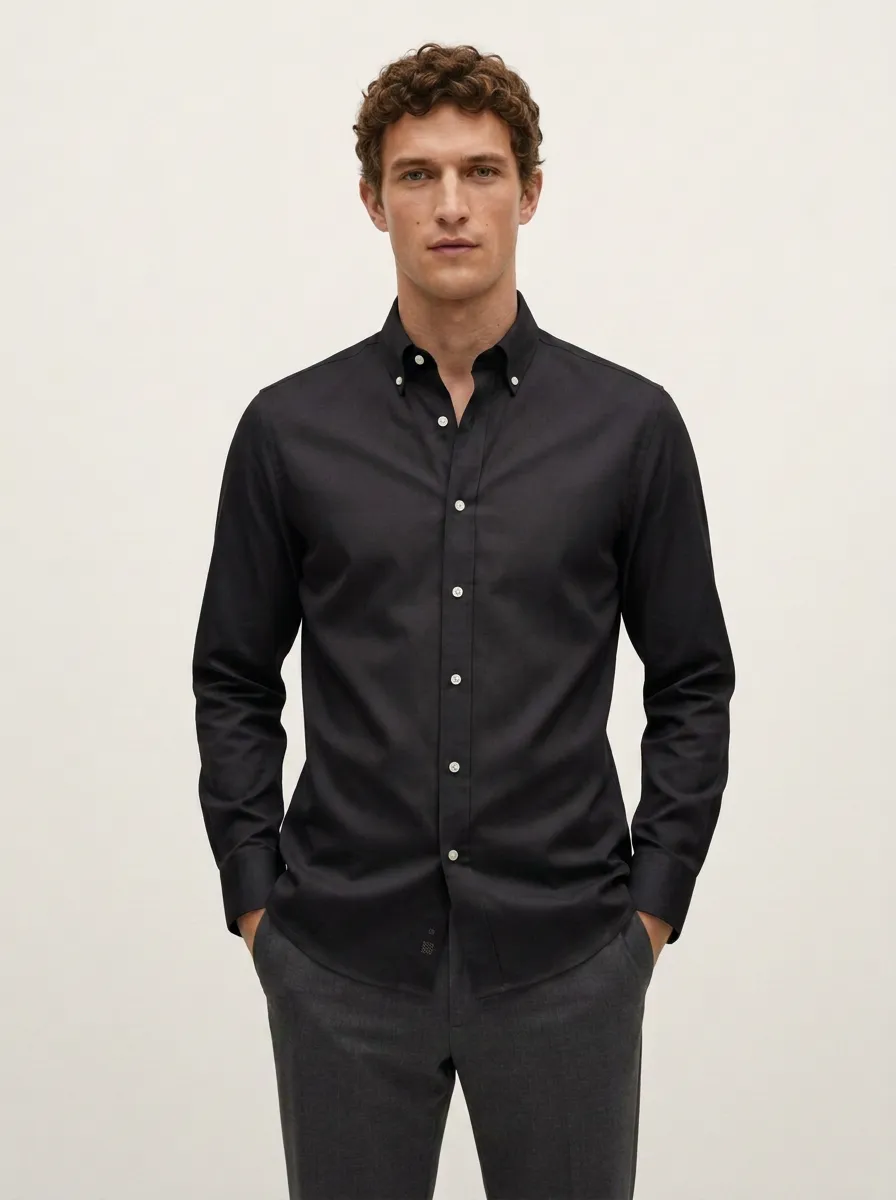 Men's Non-Iron Cotton Solid Light Blue Button-Down Shirt