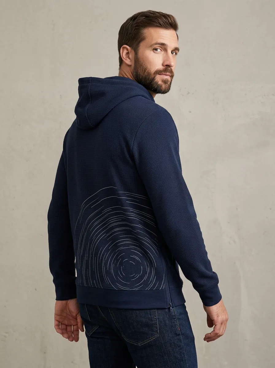 Men's Abstract Circular Pattern Graphic Waffle-Knit Full-Zip Hoodie