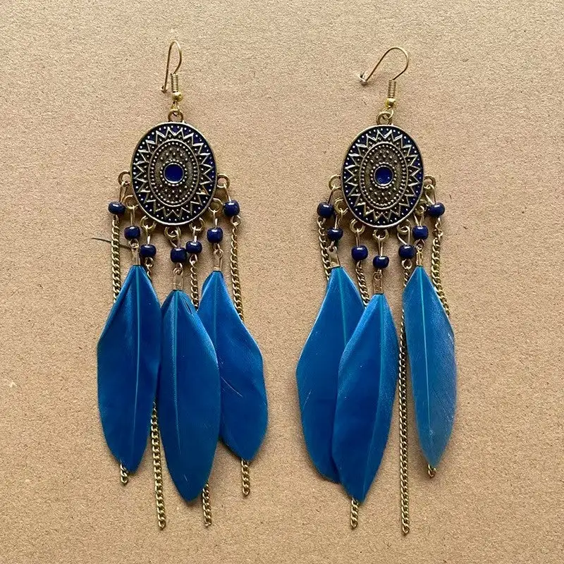 Minimal Feather Tassel Alloy Drop Earrings