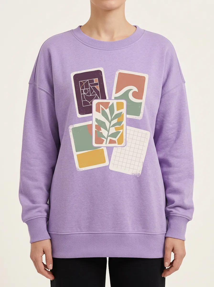 Women's Hoodie with Abstract Art Card Collage