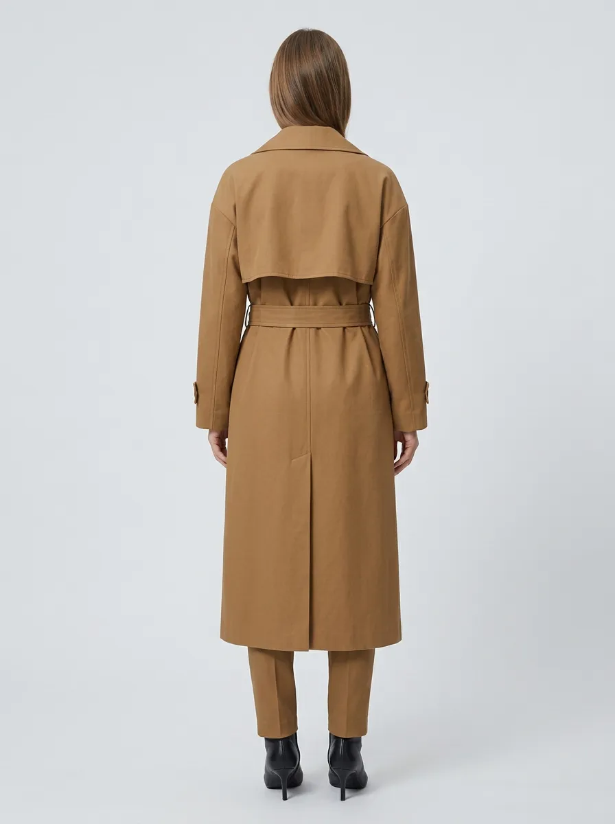 Women's Double-Breasted Printed Casual Long Trench Coat