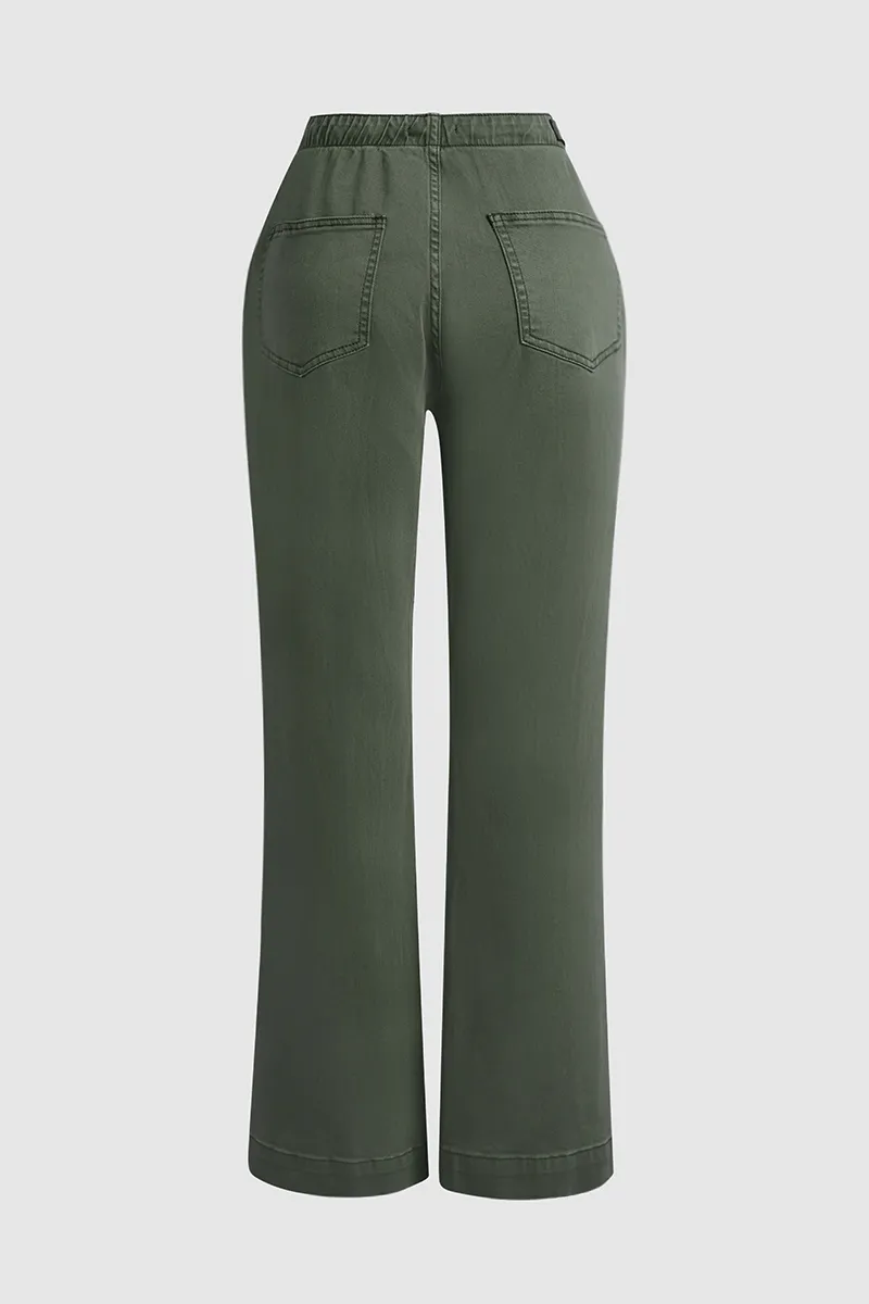 Drawstring Low Waist Wide Leg Jeans