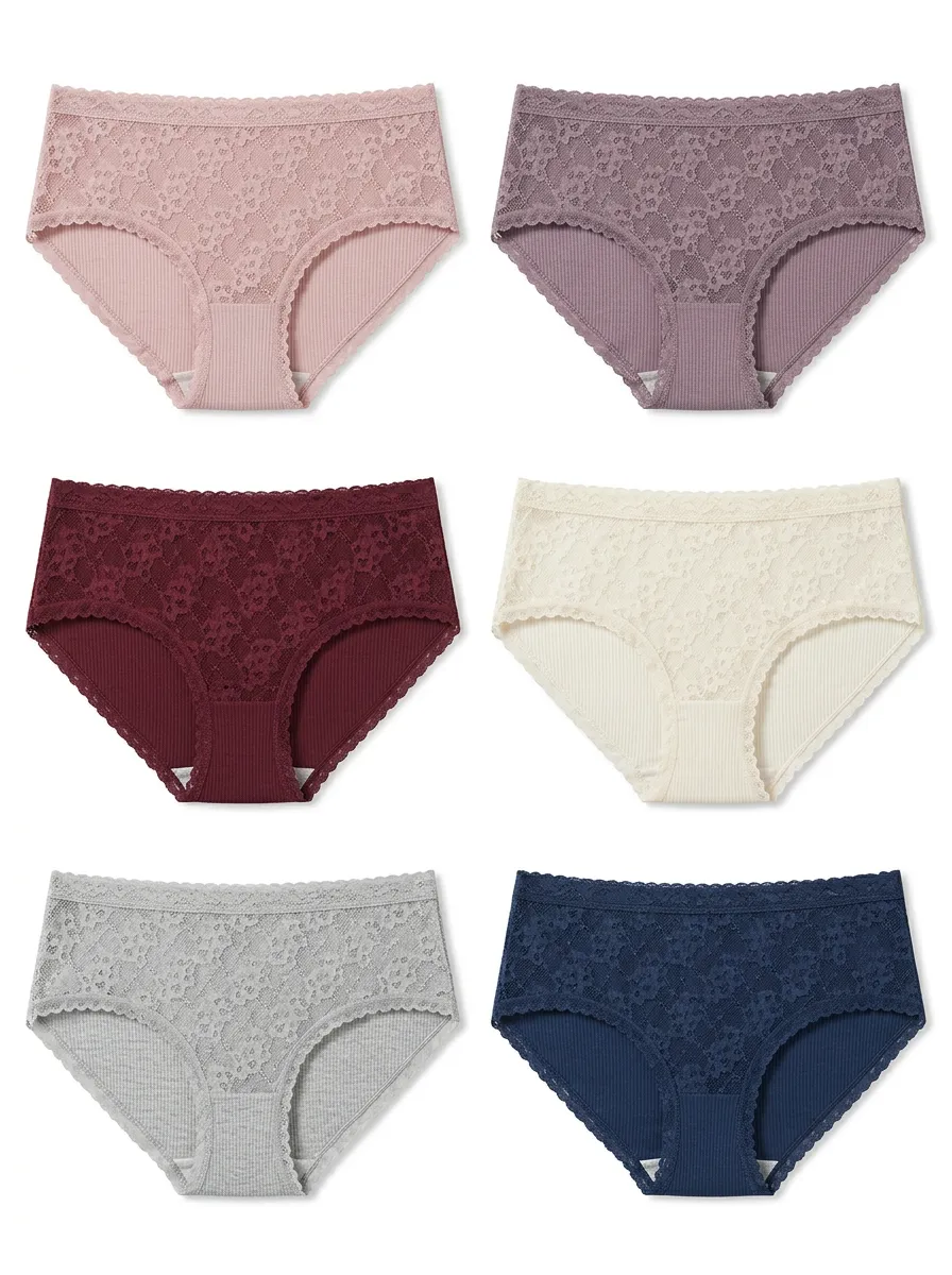 Women's Lace-Front Ribbed Scallop Brief Set