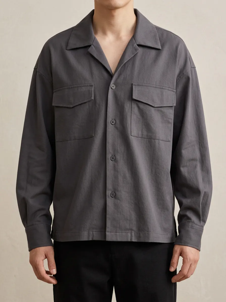 Plain Classic Collar Shirt in Charcoal Grey