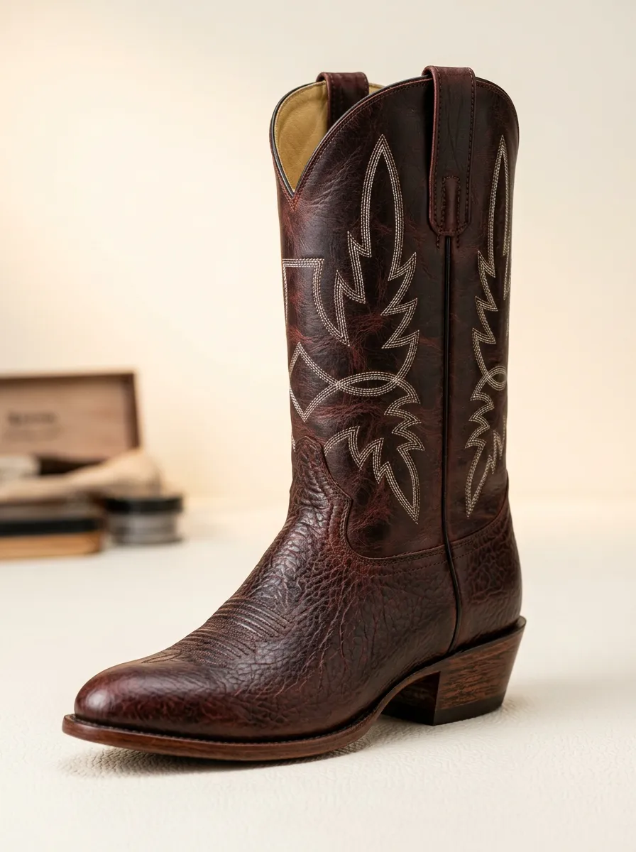 Men's Contrast-Stitch Weathered Cowboy Boots