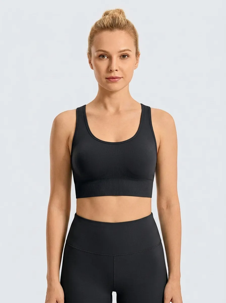Women's Scoop-Neck Racerback Ribbed Seamless Wide-Strap Sports Bra