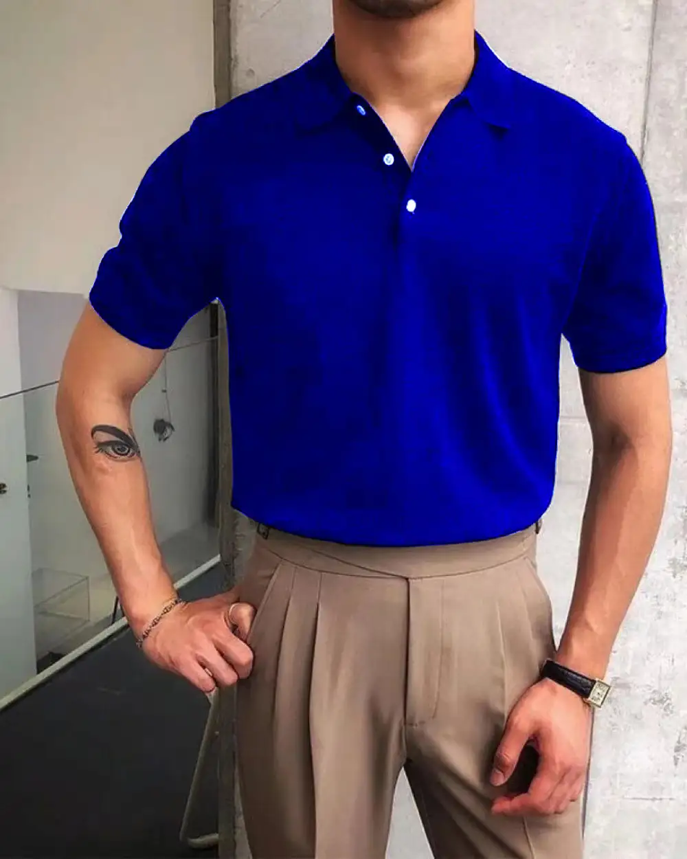Button Placket Fine Knit Polo Shirt