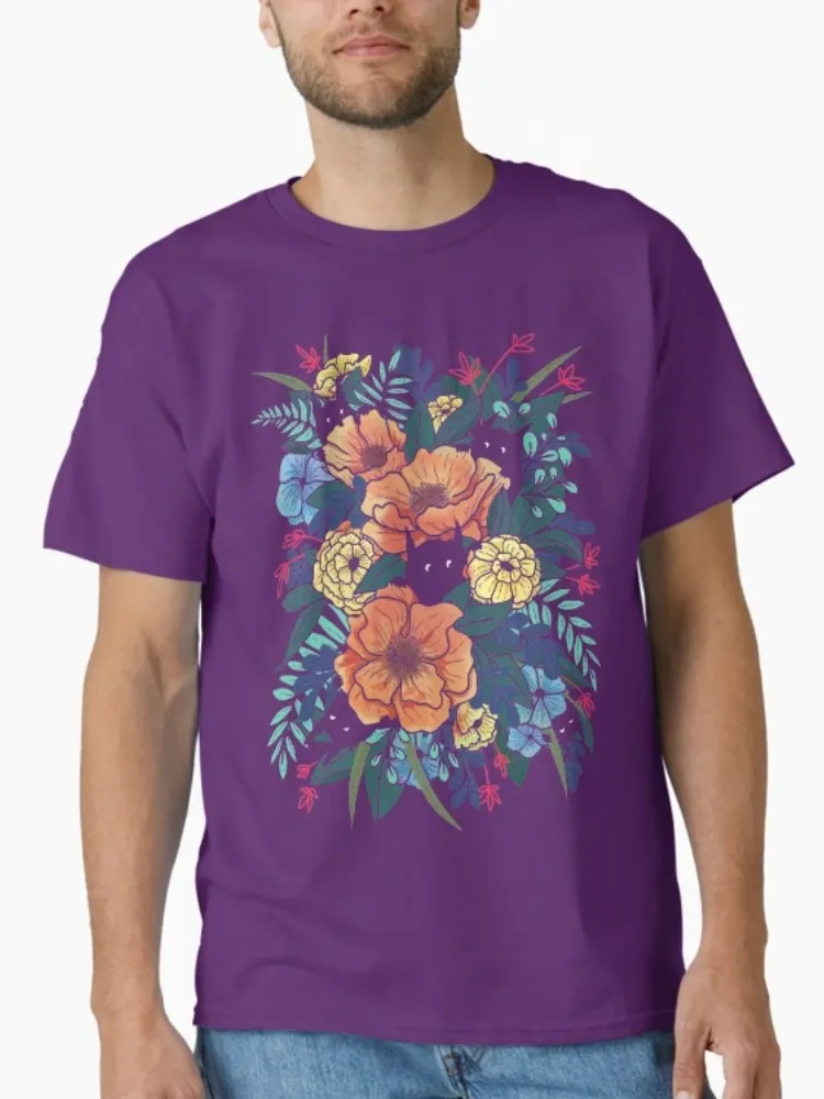 Women's Vibrant Colorful Floral Print Crew Neck Short-Sleeve T-Shirt