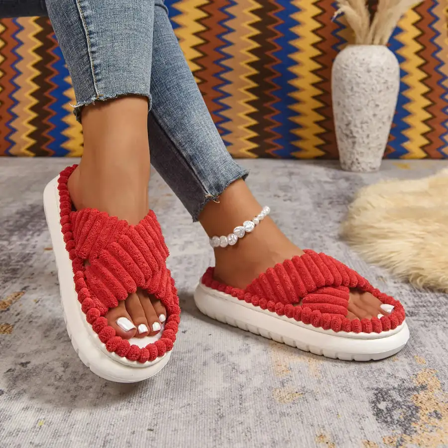 Crisscross Open Toe Platform Slippers