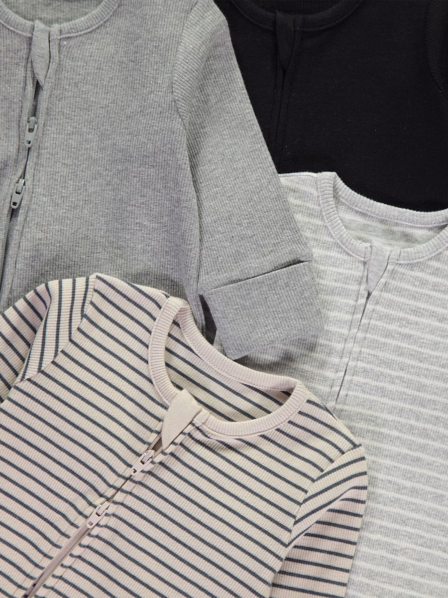 Striped Long Sleeve Zip Sleepsuits 4 Pack detail 1