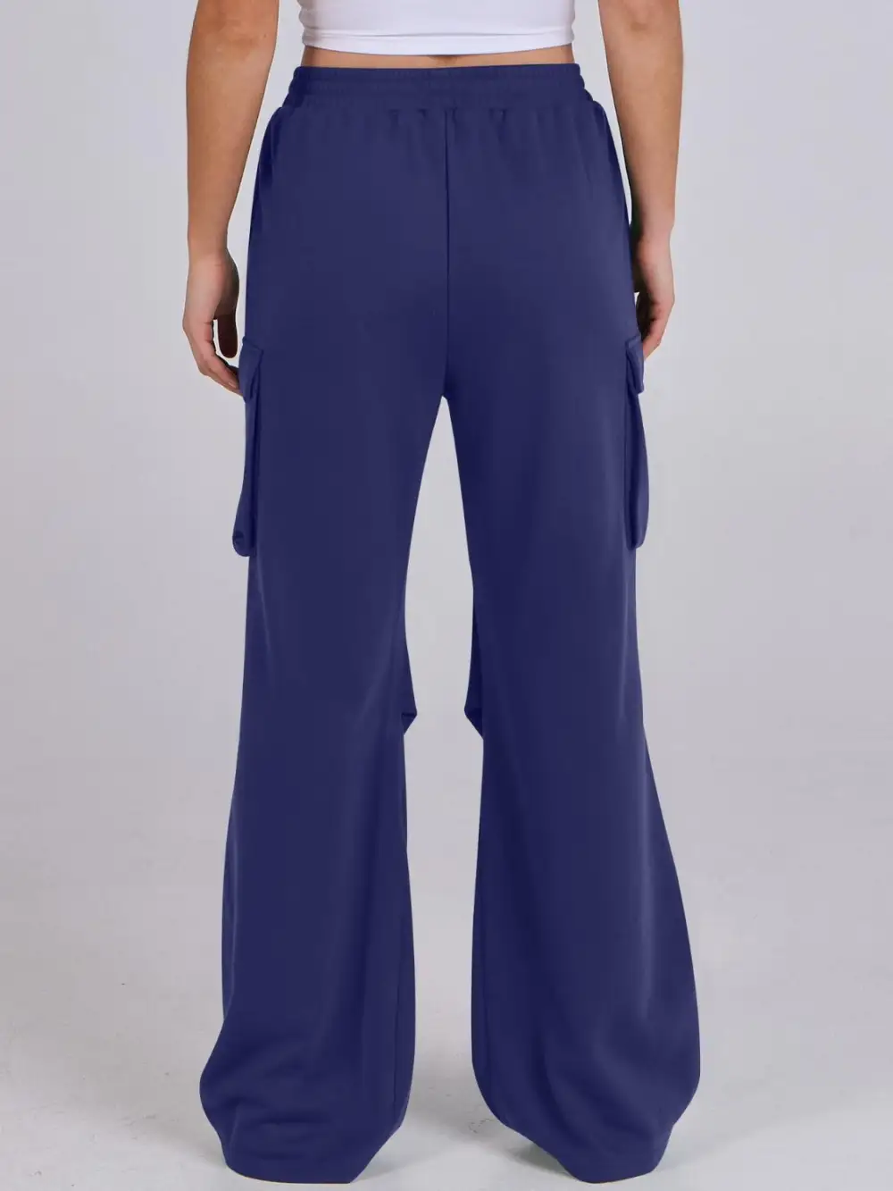 Elastic Waist Wide Leg Pants With Pocket