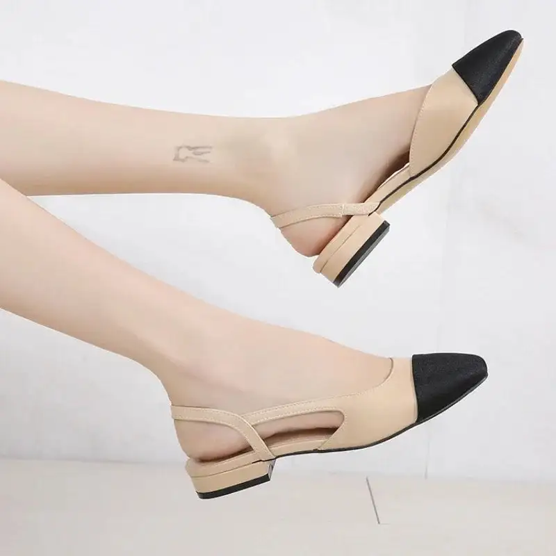 Leather Slingback Square-Heel Flats