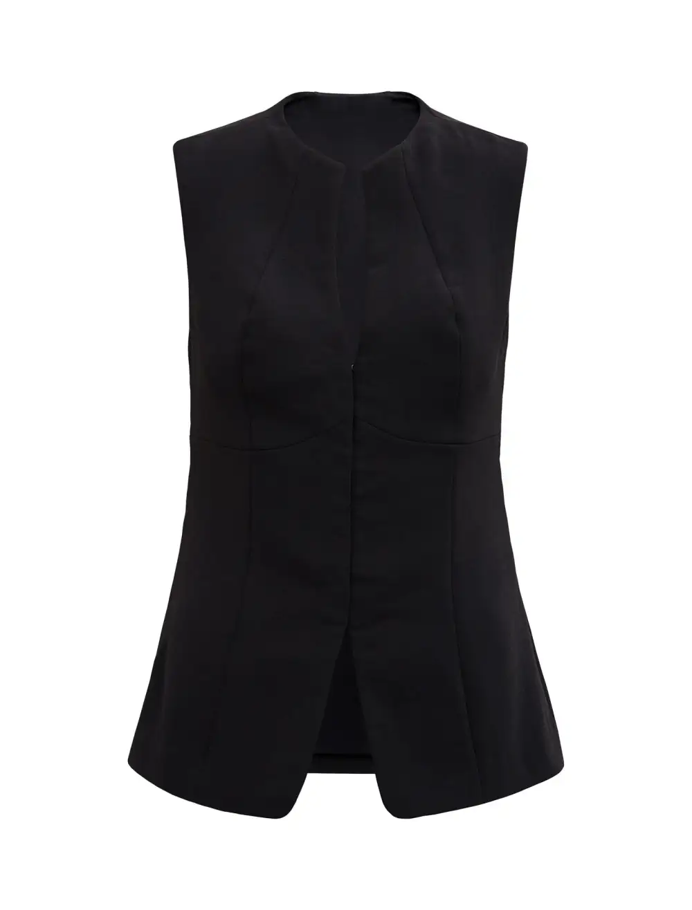 Black Tailored V-Neck Sleeveless Button Top