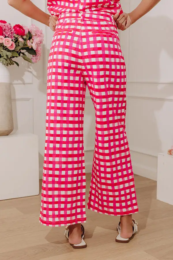 Pink High Waist Gingham Wide Leg Pants
