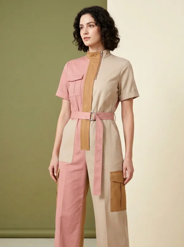 Women's Utility Colorblock Belted Jumpsuit