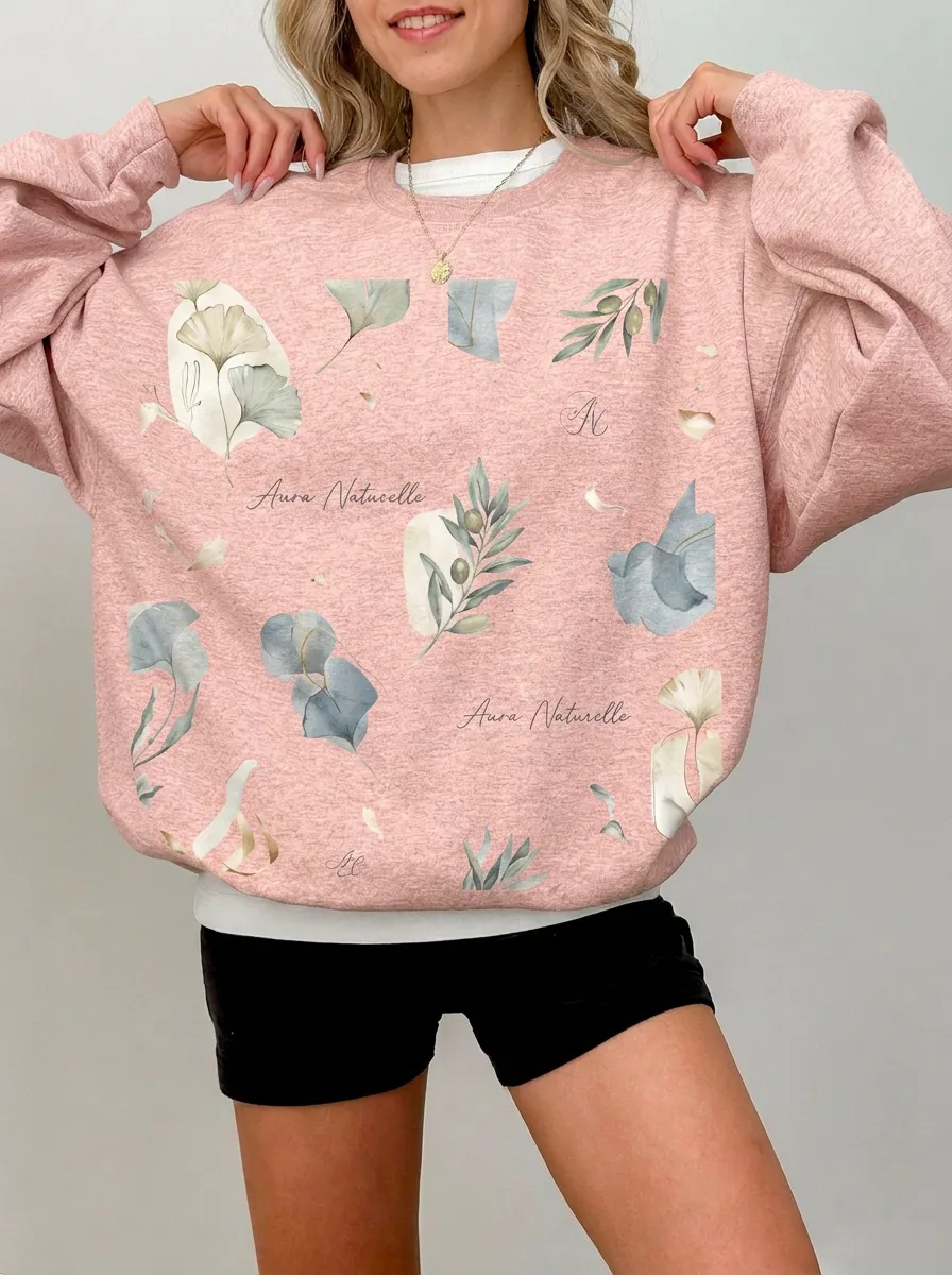Women's Botanical Aura Naturelle Olive Leaf Printed Sweatshirt