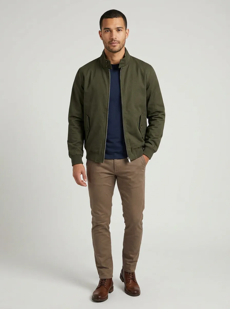 Men's Casual Olive Green Minimalist Bomber Jacket