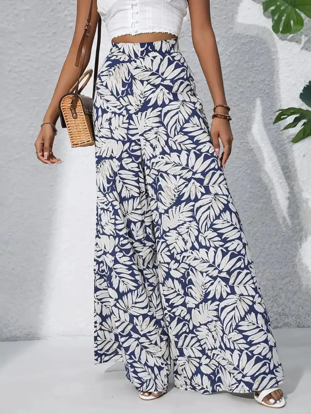 Wide Leg High Waist Printed Casual Pants